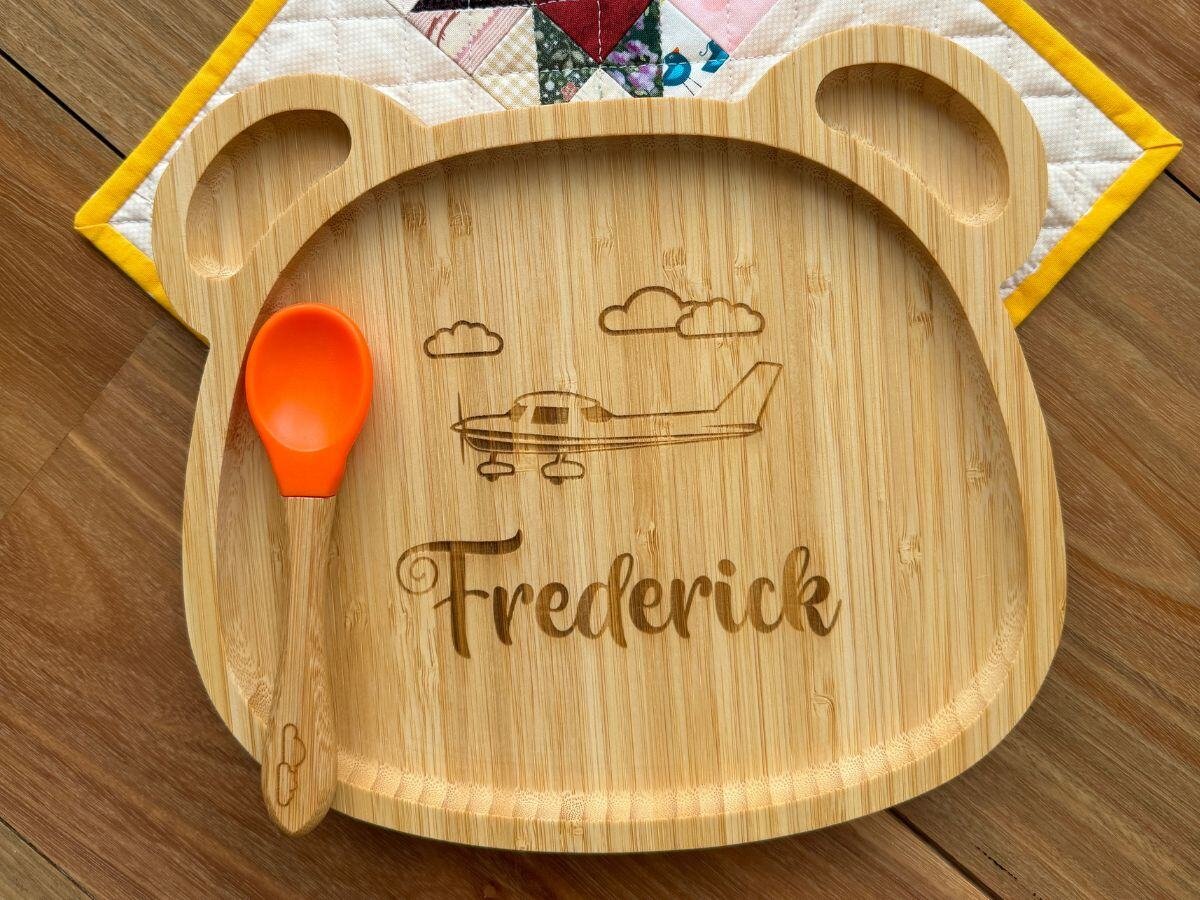 Bamboo baby plate engraved for Frederick 1