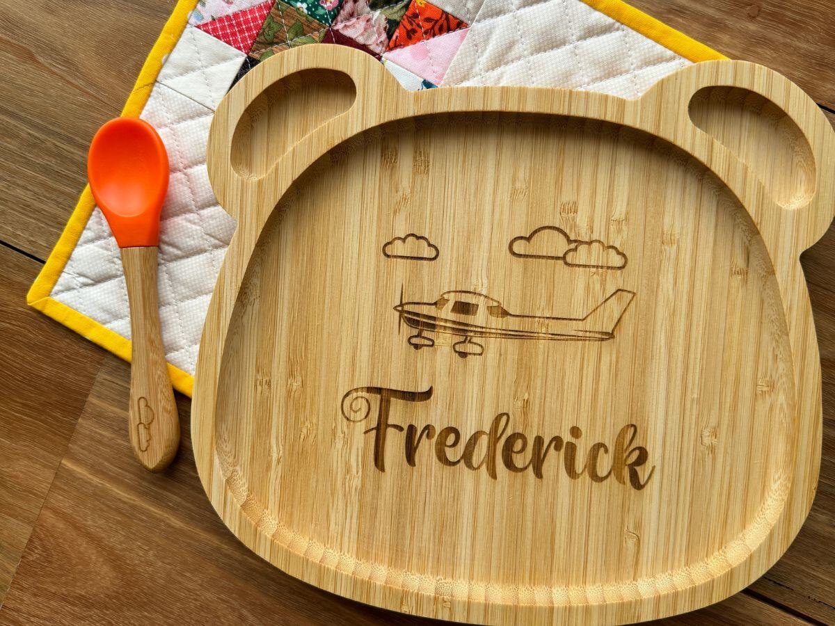 Bamboo baby plate engraved for Frederick 4