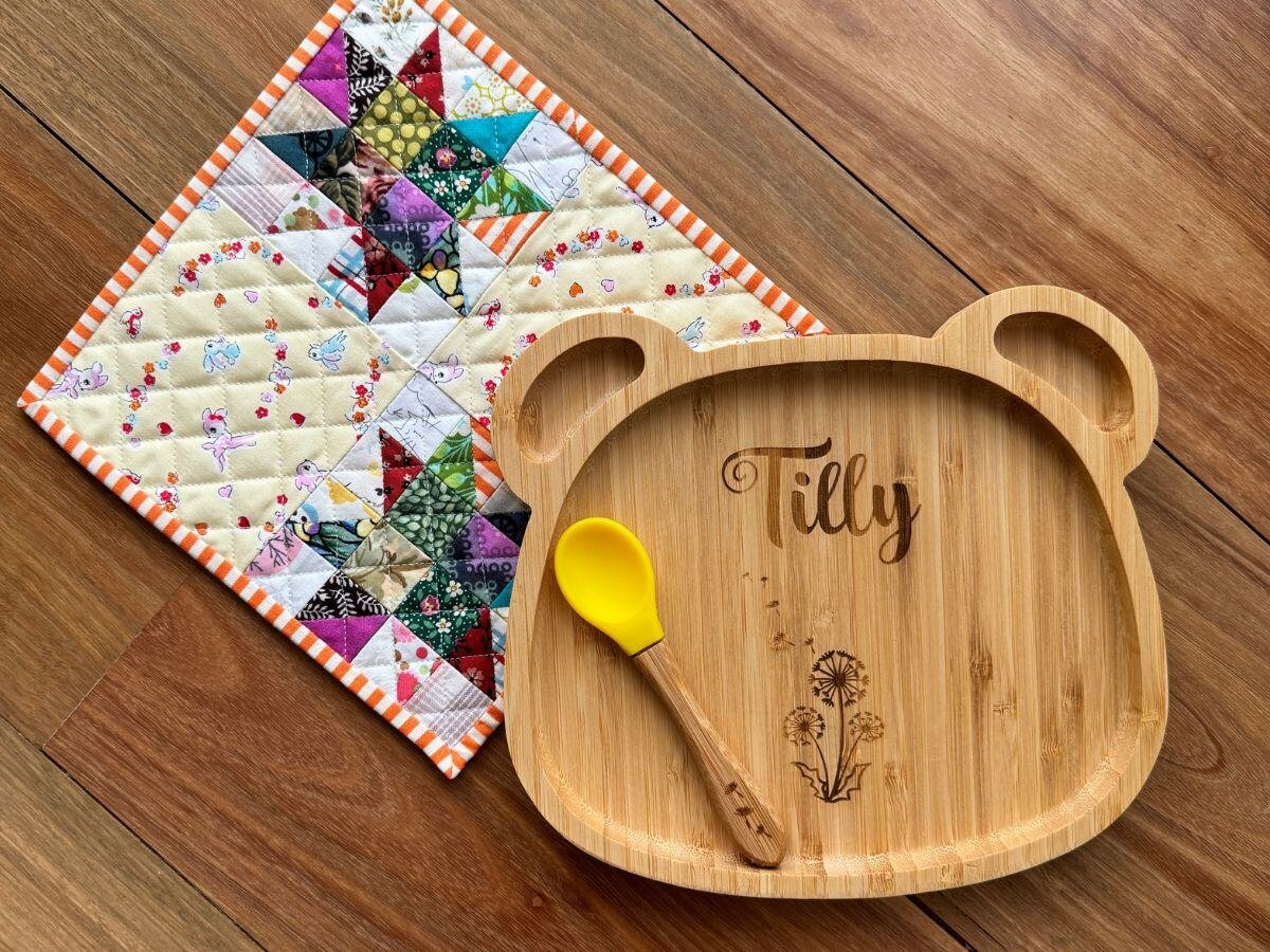 Engraved bamboo baby plate for Tilly 2