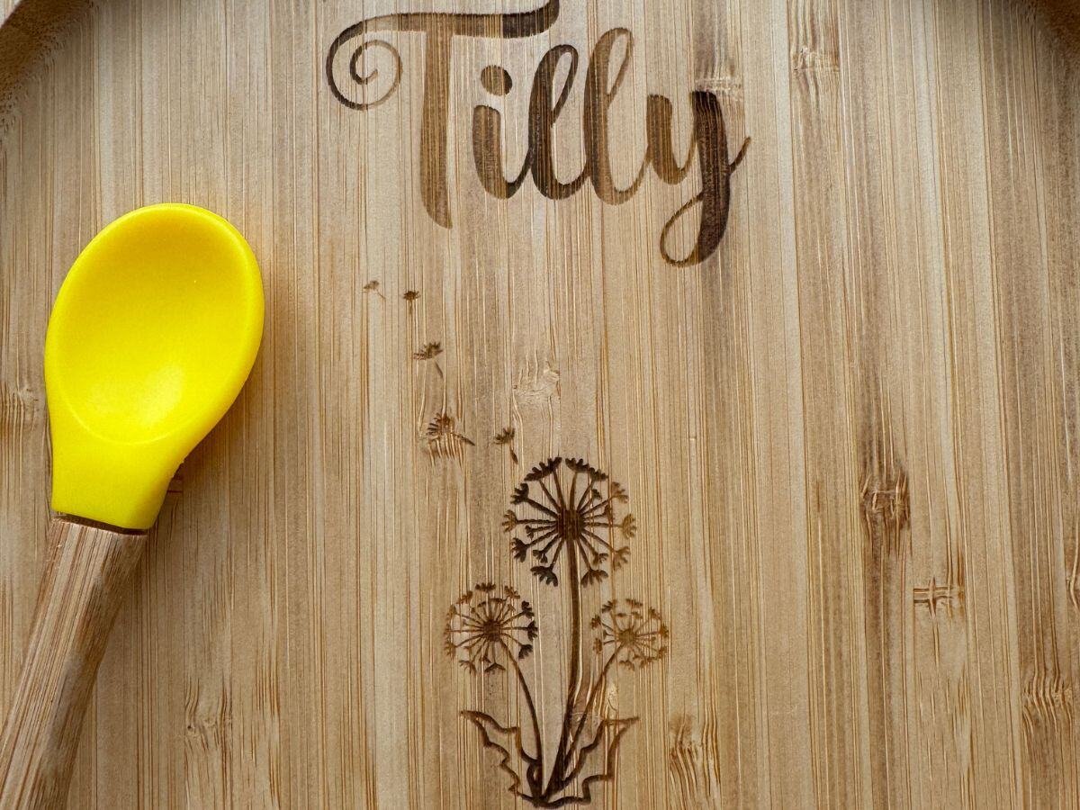 Engraved bamboo baby plate for Tilly 5