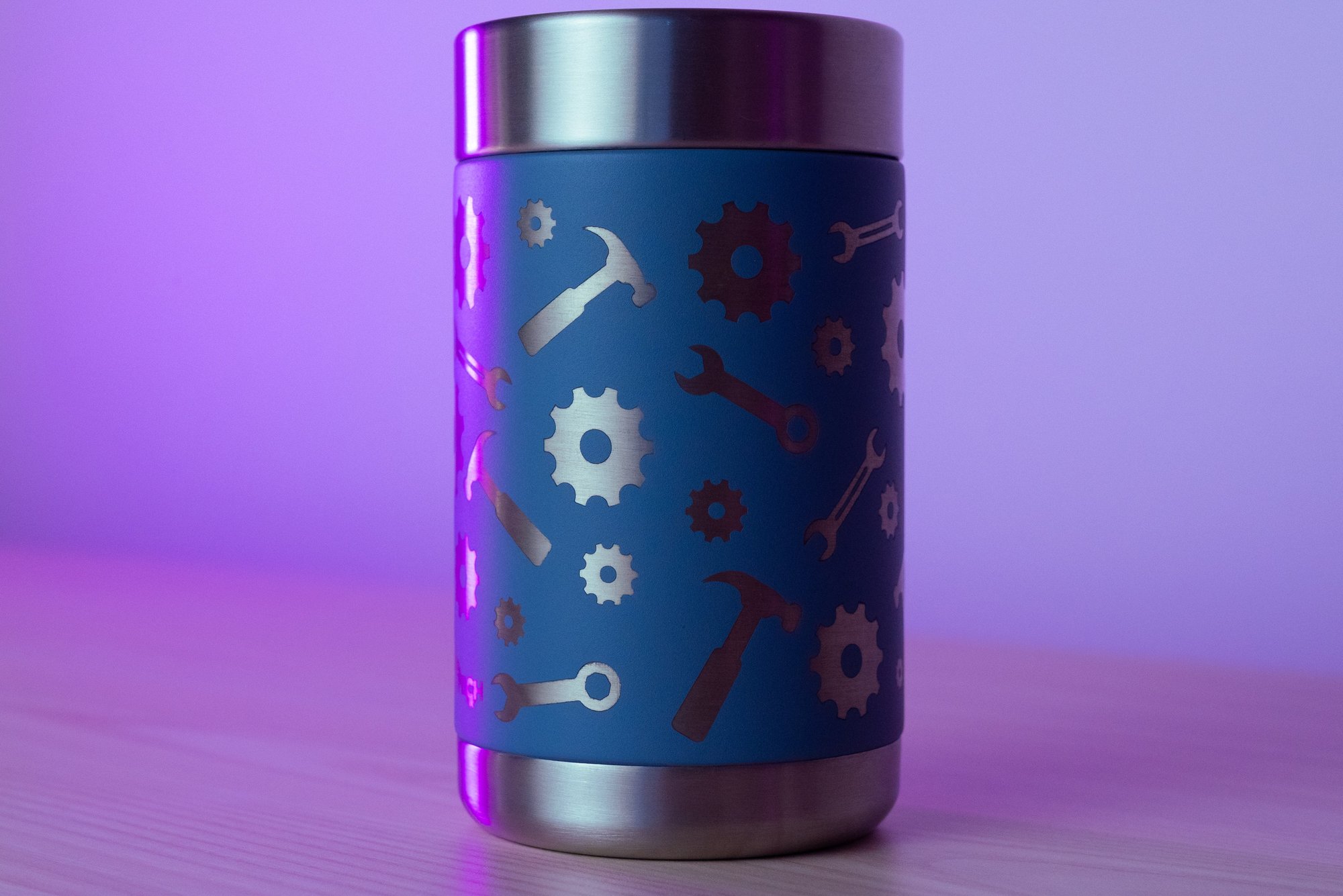 Laser engraved can cooler