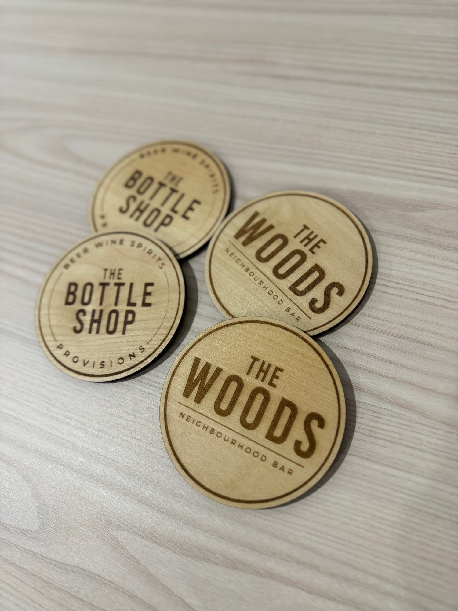 Engraved timber coasters